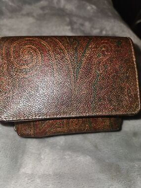 Vintage Etro Milano Paisley Leather Wallet - Brown, Red, Green Accents